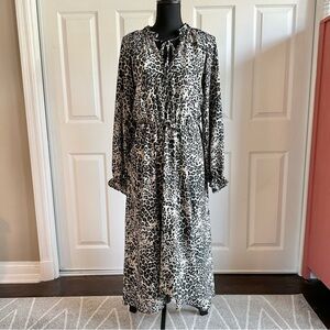 Banana Republic Black and Gray Leopard Print Chiffon Midi Dress
